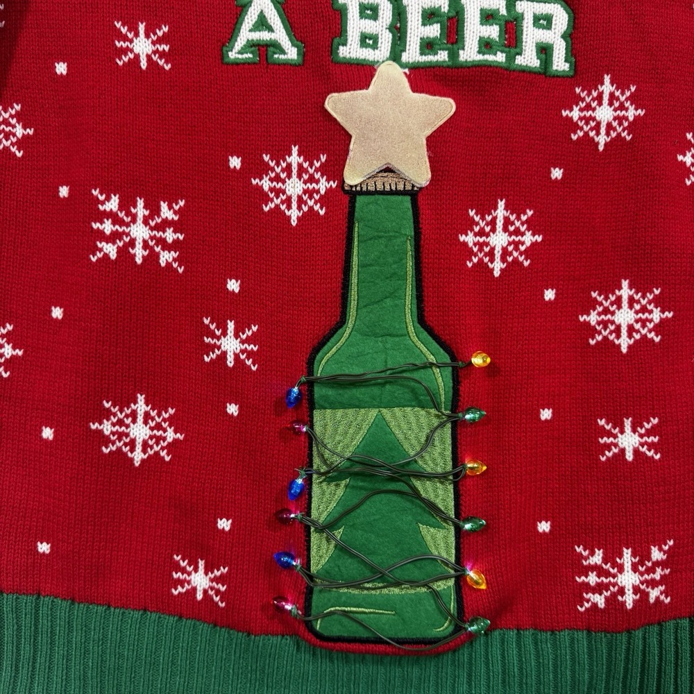 It's the Most Wonderful Time for a Beer Red Xmas Ugly Christmas Sweater S Lights - Picture 4 of 9